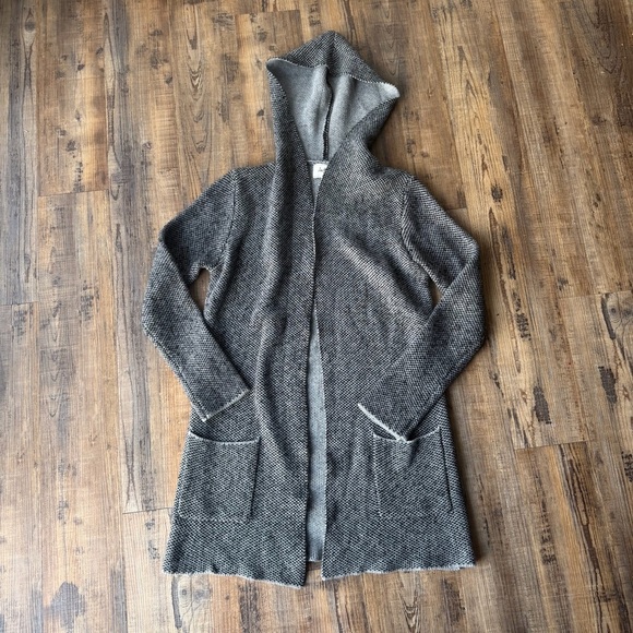 Daytrip Sweaters - Daytrip Womens Grey/Black Marled Hooded Acrylic Cardigan Sweater Size Small